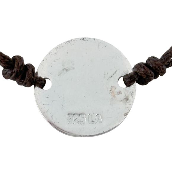 Vintage Sterling Silver 925 | Love Tree Disk | Black Corded Necklace 20" - Picture 6 of 9